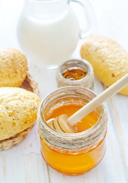 Miel, pan y leche — Foto de Stock