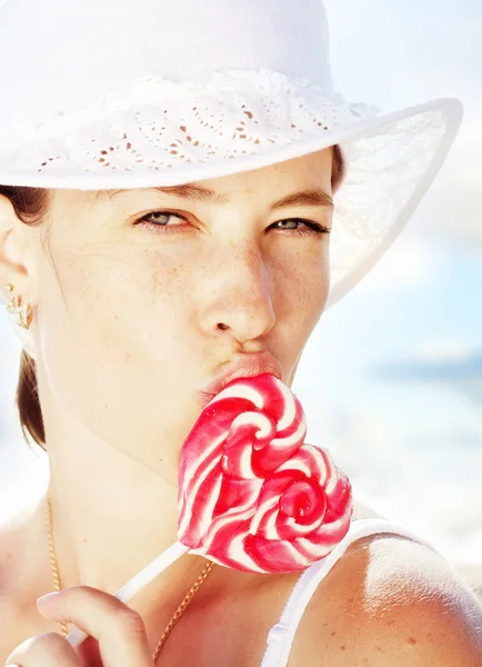 Woman and candy — Stock Photo, Image