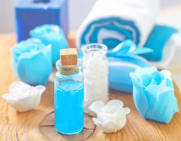 Sea salt,soap and oil — Stock Photo, Image