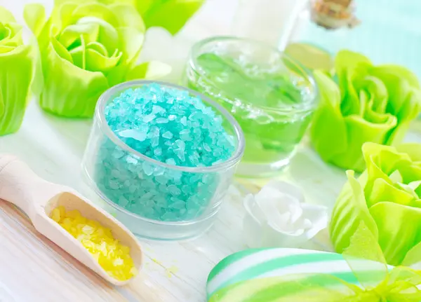 Sea salt and soap — Stock Photo, Image