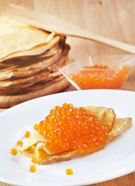 Pancakes with caviar — Stock Photo, Image