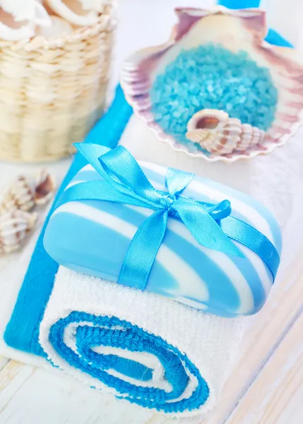 Soap and towels — Stock Photo, Image