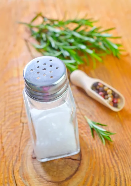 Salt, rosemary and pepper — Stock Photo, Image