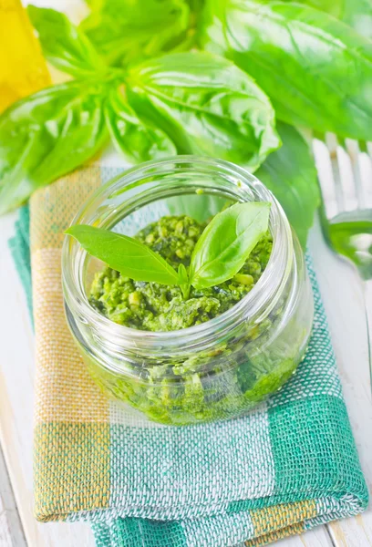 Pesto in a glass jar — Stock Photo, Image