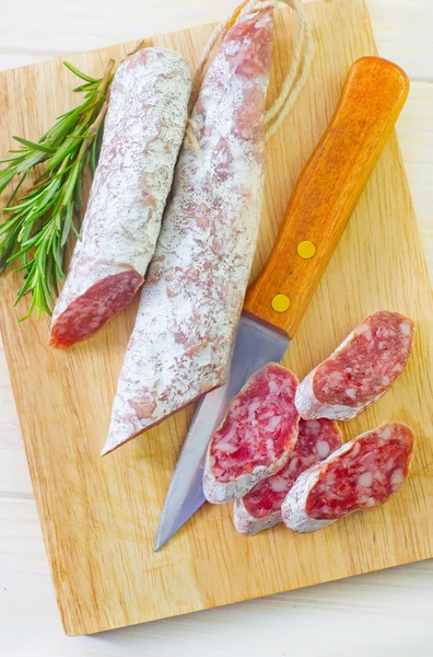 Salami salami on a cutting board — Stock Photo, Image