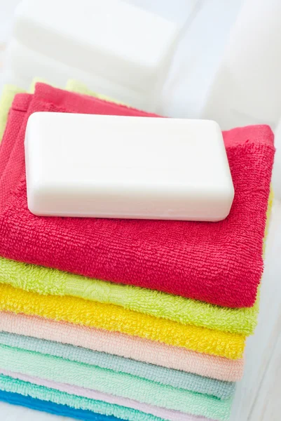 Soap and towels — Stock Photo, Image