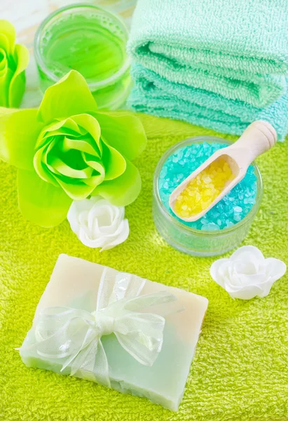 Sea salt and soap — Stock Photo, Image