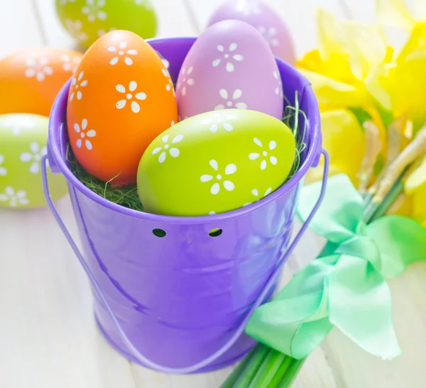 Easter eggs in the bucket — Stock Photo, Image