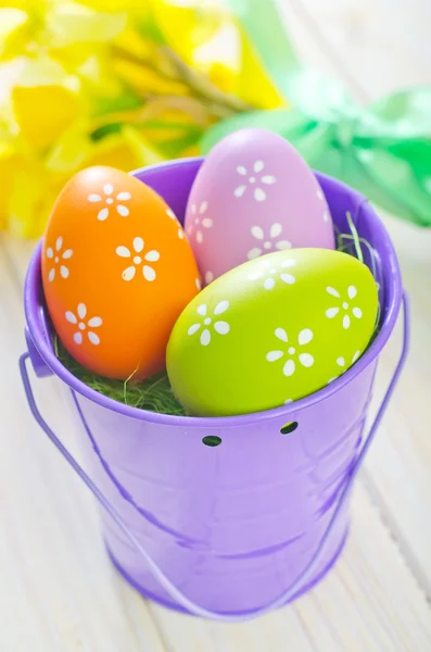 Easter eggs in the bucket — Stock Photo, Image