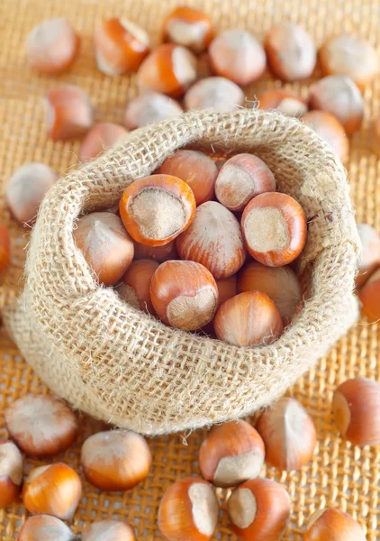 Hazelnuts in the sack — Stock Photo, Image
