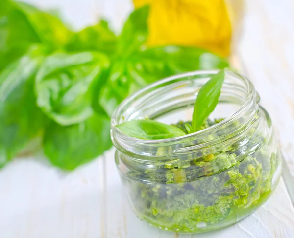 Pesto in a glass jar — Stock Photo, Image