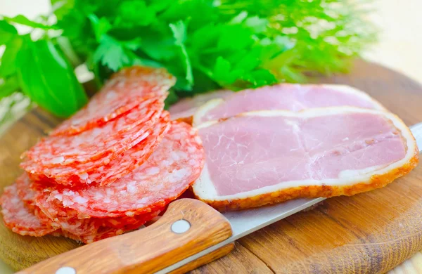 Salami and ham — Stock Photo, Image