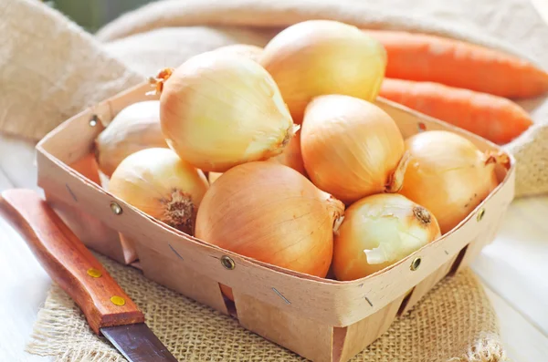 Onion with knife — Stock Photo, Image