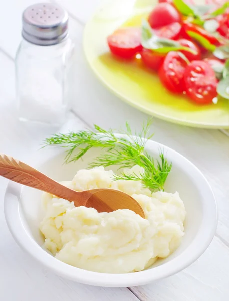 Mushed potato in the white bowl — Stock Photo, Image