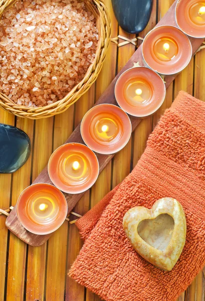 Sea salt, soap and candles — Stock Photo, Image