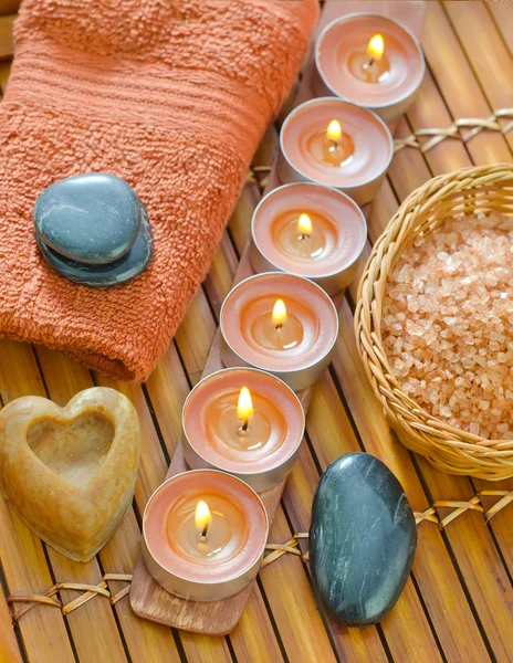 Soap,salt and candles — Stock Photo, Image