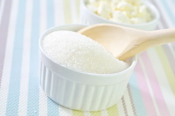 Sugar and cottage cheese — Stock Photo, Image