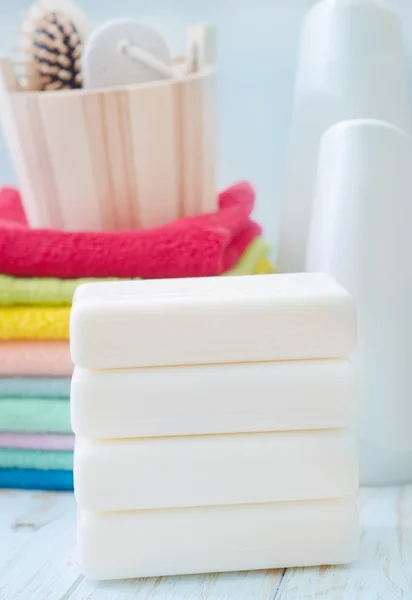 Soap and towels — Stock Photo, Image