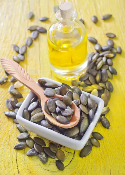 Pumpkin seed and oil — Stock Photo, Image