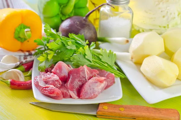 Carne e produtos hortícolas — Fotografia de Stock