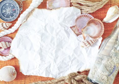 Ahşap zemin üzerinde deniz kabukları