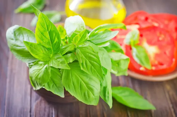 Tomato with basil — Stock Photo, Image