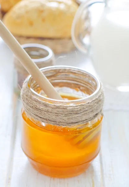 Honey,bread and milk — Stock Photo, Image