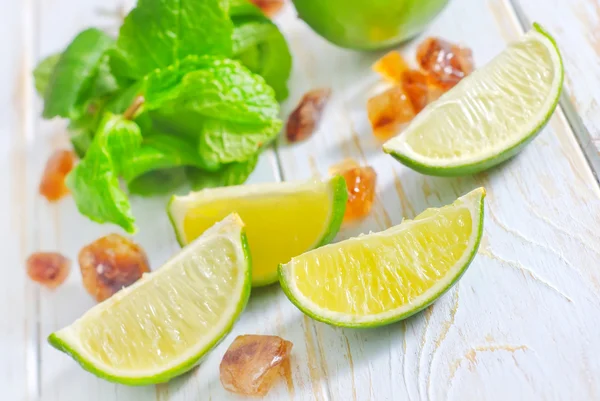 Lime with mint and sugar — Stock Photo, Image