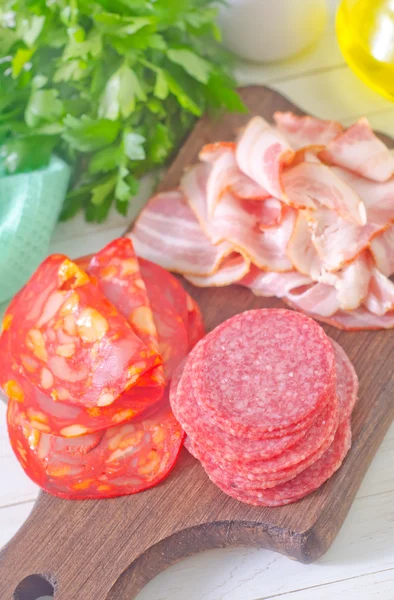 Salami y tocino — Foto de Stock