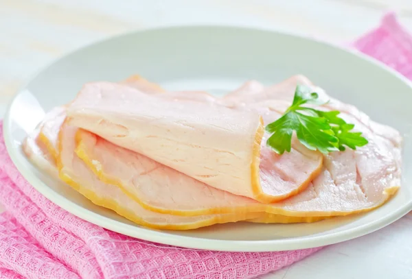 Jamón en plato — Foto de Stock