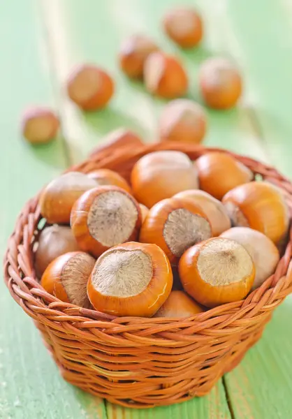 Hazelnuts in the basket — Stock Photo, Image