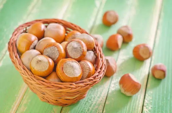 Hazelnuts in the basket — Stock Photo, Image