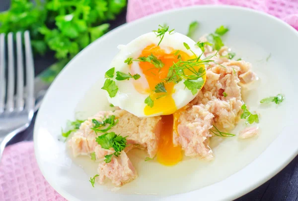 Salada com atum e ovo cozido — Fotografia de Stock