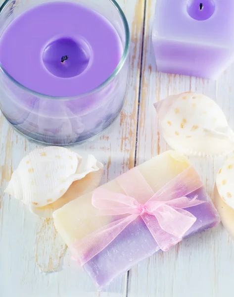 Soap and candle — Stok fotoğraf
