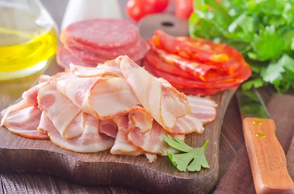 Salami and bacon — Stock Photo, Image