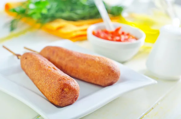 Corndogs and sauce — Stock Photo, Image