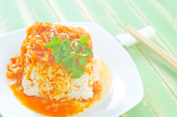 水稻与酱汁 — 图库照片