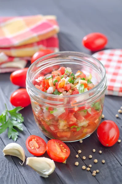 Salsa in a jar — Stock Photo, Image