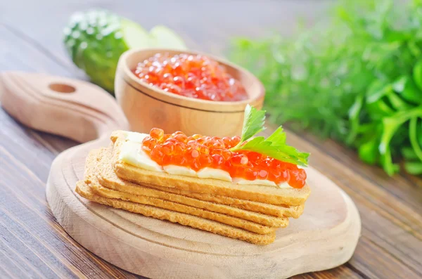 Toasts with red caviar — Stock Photo, Image