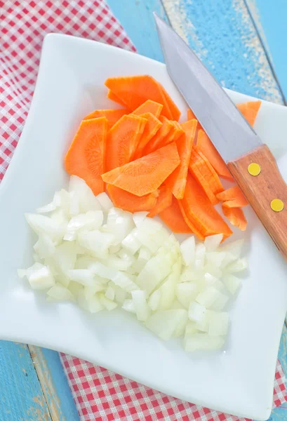 Raw carrot and onion — Stock Photo, Image