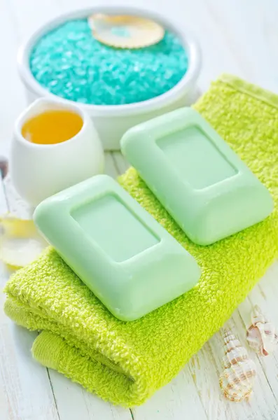 Soap on the towels — Stock Photo, Image