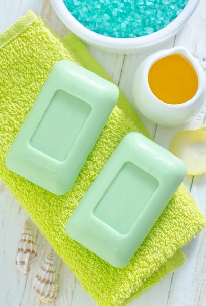 Soap on the towels — Stock Photo, Image