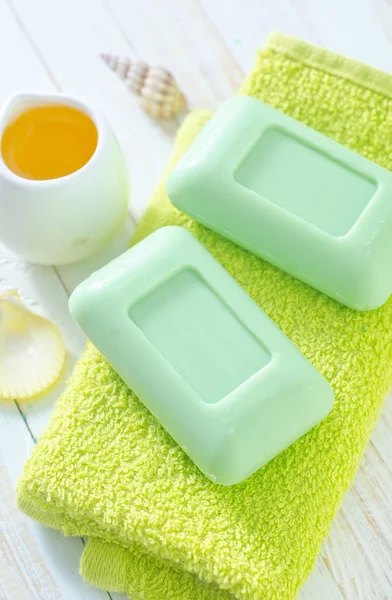 Soap on the towels — Stock Photo, Image