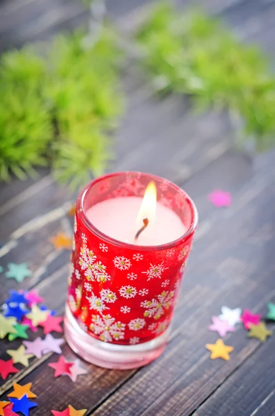 Candle and christmas decoration — Stock Photo, Image