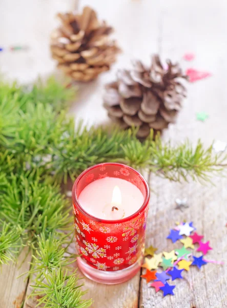 Kaars en Kerstmis decoratie — Stockfoto