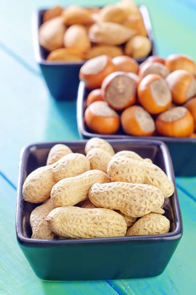 Almounds, oříšky a vlašské ořechy — Stock fotografie