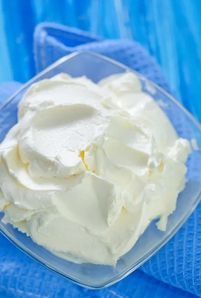 Mascarpone in bowl — Stock Photo, Image