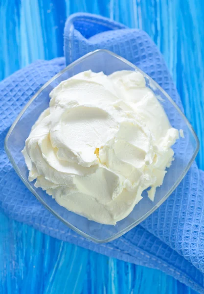 Mascarpone in bowl — Stock Photo, Image