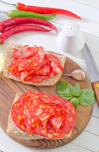 Bread with salami — Stock Photo, Image