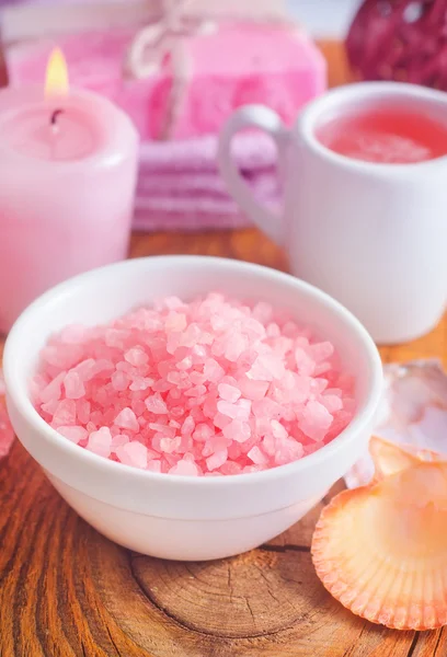 Sea salt and aroma oil — Stock Photo, Image